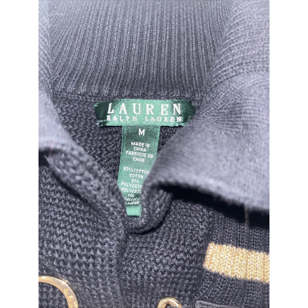 Lauren Ralph Lauren Black Gold Striped Sweater Toggle Medium Sparkle Metallic - Picture 4 of 8
